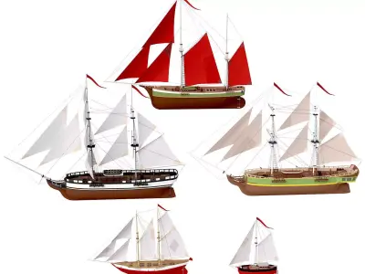 collection sailboats sailing ship Low-poly 3D model