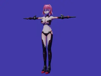G Heart anime girl with hair Low-poly 3D model
