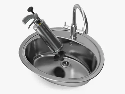 Hydraulic Drain Pump in Sink Chrome 3D model