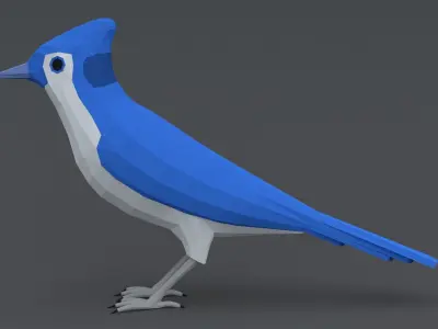 Low Poly Cartoon Blue Jay Low-poly 3D model