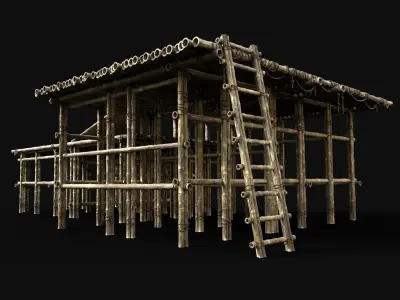 BAMBOO PIER BRIDGE LOG PLATFORM JUNGLE PORT DOCK CONSTRUCTION Low-poly 3D model