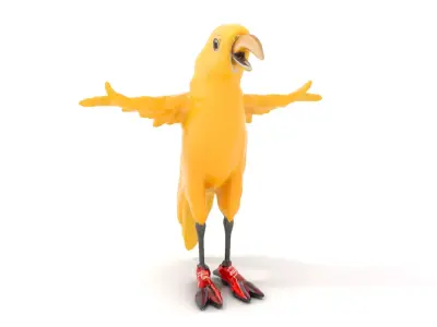 Yellow Parrot Character with Red Shoes Rigged and Animated Model Low-poly 3D model