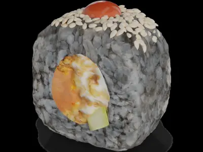 Sushi Smoked salmon cucumber onion chips cream chili sauce se... 3D model