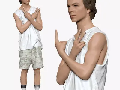 001269 junior boy in tank top palm shirts cool pose 3D model