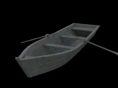 Boat model wooden with two paddles 3D model
