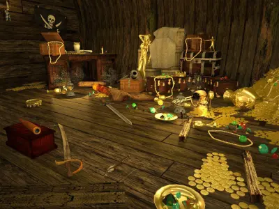 The cabin of a pirate ship treasure 3D model