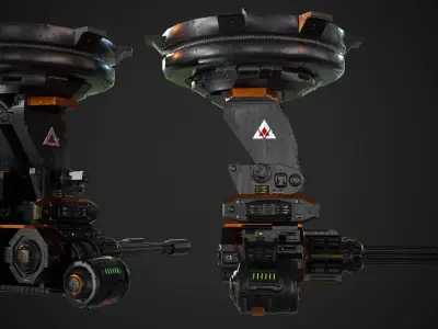 Turret PBR Game Ready machine gun Low-poly 3D model