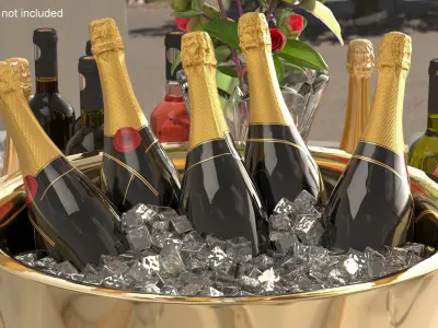 Champagne Bottles in Bronze Ice Bucket 3D model