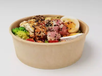 poke bowl with tuna rice avocado boiled eggs tomatoes 3D model