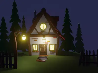 Low Poly House cottage on hill Free low-poly 3D model