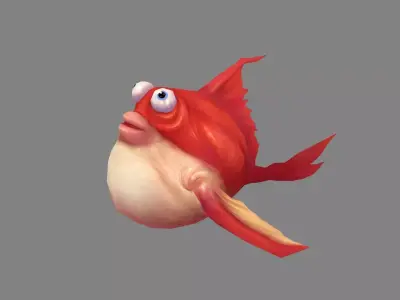 Cartoon pufferfish - big belly red fish Low-poly 3D model