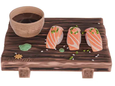 Stylized sushi Low-poly 3D model