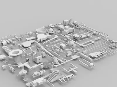 Kitbash-7 parts of machine 3D model