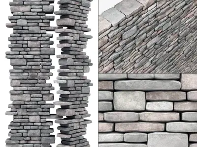 Brick granite stone many part n1 3D model