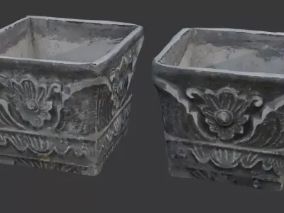  Ornate Stone Planter 3D Scan Low-poly 3D model