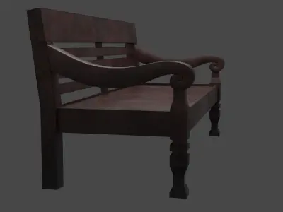 Javanese style wooden sofa Free low-poly 3D model