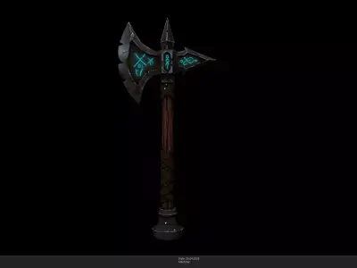 Stylized Runic Frost Axe Game Ready - AI Low-poly 3D model