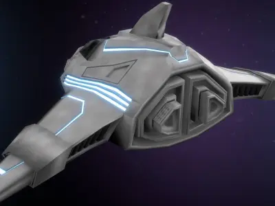 Low Poly Spaceship futuristic flying in sky Low-poly 3D model