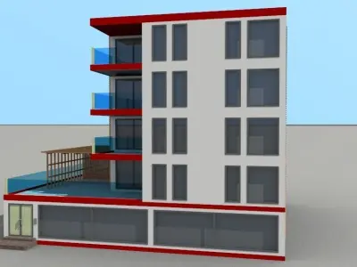 Ground and 4 Floor Commercial and Residential Building 3D model