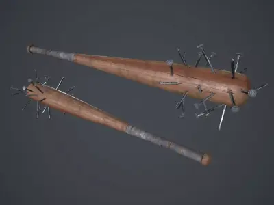 Baseball Bat Weapon With Metal Nails PBR Game Ready Low-poly 3D model