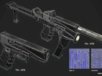 glock 17 With Flux Defence FlashMag Low-poly 3D model