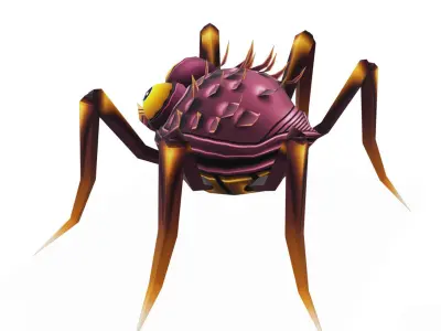 Pink Spider Insect Cartoon Parasite Lowpoly Low-poly 3D model