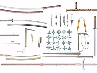 Japanese weapon set Low-poly 3D model