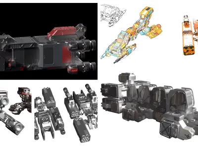 8k Deep Space Starship Pack Space Ships PBR 3D model