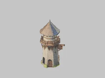 Lowpoly Stylized medieval tower Low-poly 3D model