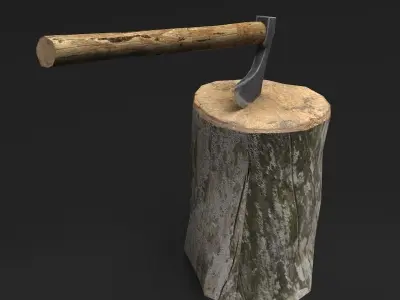 Axes - Game ready axe on tree stump Free 3D print model
