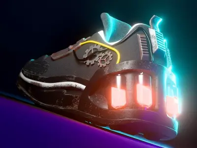 Cyberpunk Post Apocalyptic Sneaker SubD and Game Ready PBR Low-poly 3D model