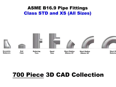 ASME Butt Weld Fittings - 700 Files CAD Collection 3D model