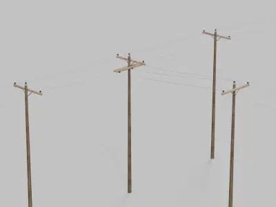Utility Pole - Dark Wooden Mast with Single Crossarms 3D model
