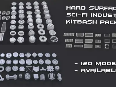 Hard Surface Sci-Fi Industrial KitBash 3 PACK Low-poly 3D model