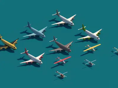 Cartoon Low Poly Airport Package Low-poly 3D model