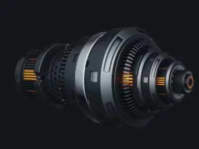 Jet engine hot gear for  spaceship Low-poly 3D model