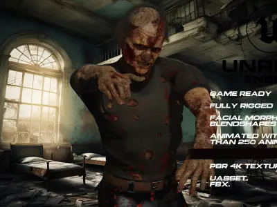 Zombie  full rigged - game ready - animated Low-poly 3D model