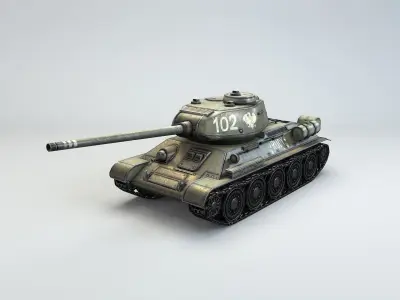 Low Poly T-34 85 medium tank Low-poly 3D model