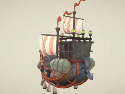 Flying Ship Hand-Painted Low-poly 3D model