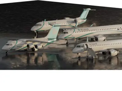 Embraer 190 and e-195 bombardier crj100 and Bae 146 AVRO RJ 85 3D model