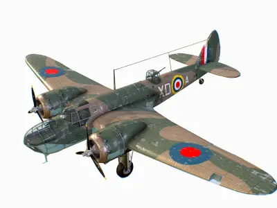 British Light Bomber Bristol Blenheim Mk IV Low-poly 3D model