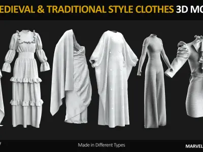 27 MEDIEVAL AND TRADITIONAL STYLE CLOTHES 3D MODELS Low-poly 3D model