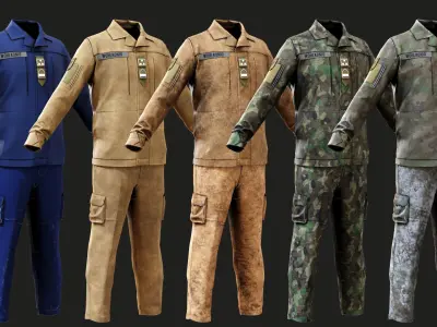 Austrian Armed Forces Shirt Pants -12 Color Game-Ready Low-poly 3D model