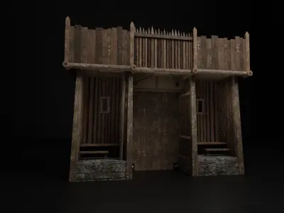 Wooden Palisade Defenses Pack - 19 pieces Low-poly 3D model