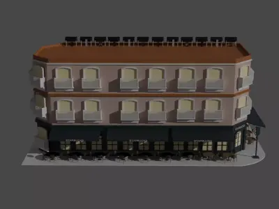 Build restaurant building Free low-poly 3D model