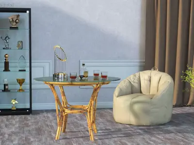 Baseball World Series Trophy with Whiskey Set on Glass Table 3D model