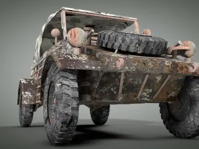 Wrecked Rusty Car 3D model