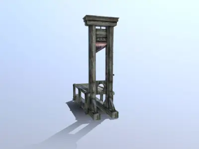 Guillotine wooden structure with metal pole in middle Low-poly 3D model