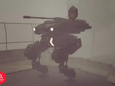 Mech Cyberpunk - Police Mech Lowpoly Animated Low-poly 3D model