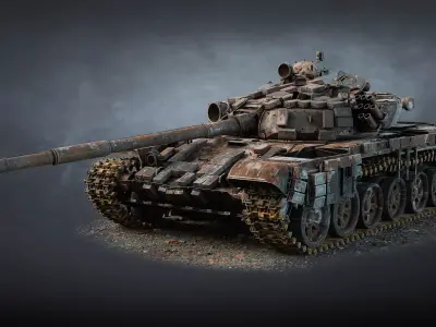 T-72B Tank Destroyed Low-poly 3D model